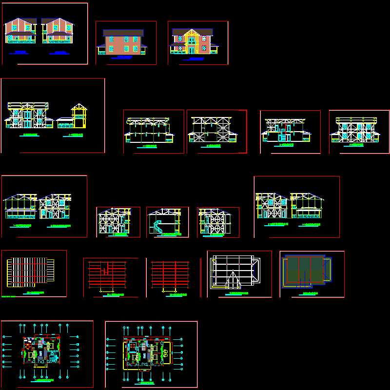 两层木结构别墅建筑施工CAD图纸 - 1