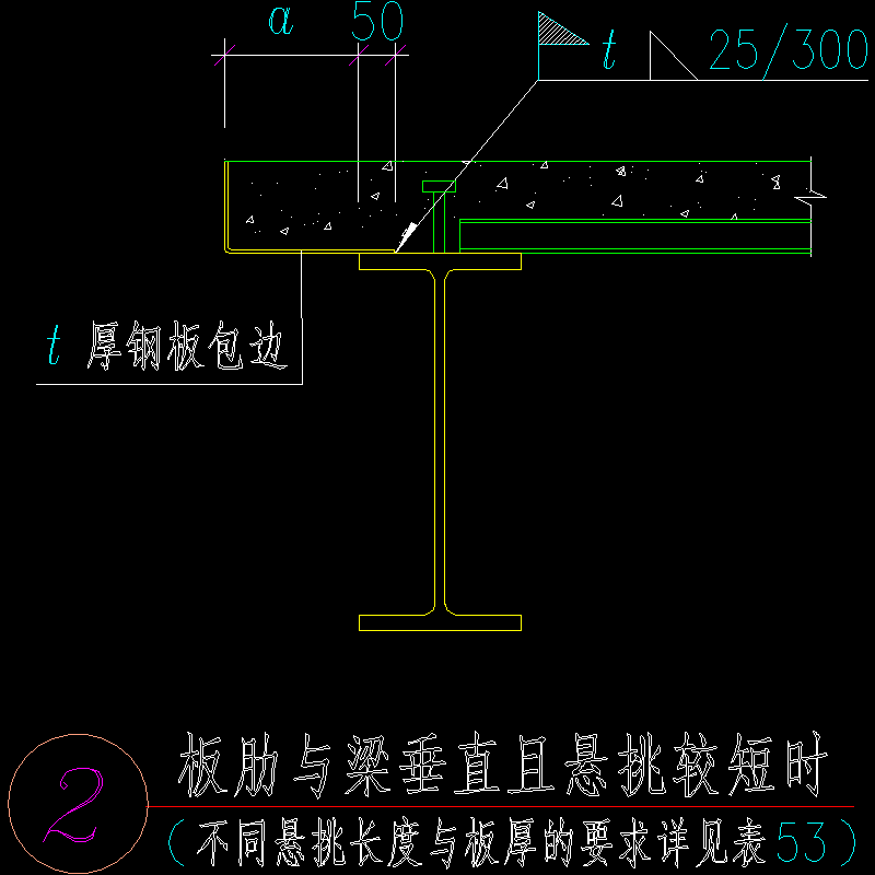 板肋与梁垂直且悬挑较短时的节点构造CAD详图纸 - 1