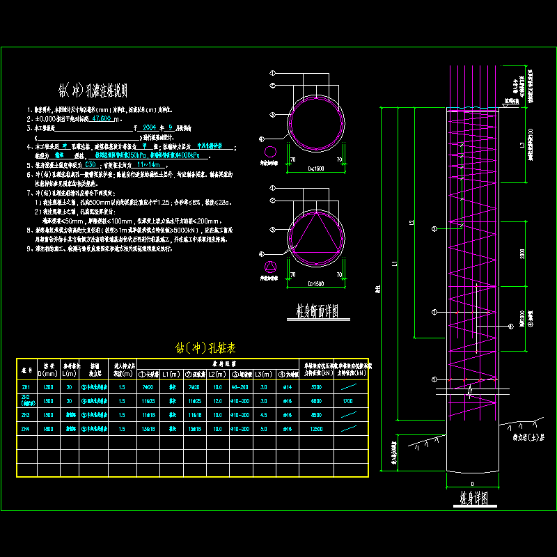 钻孔灌注桩说明及节点CAD详图纸 - 1