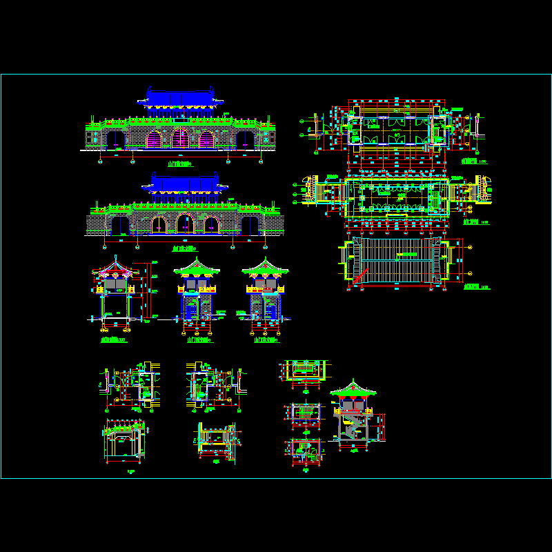 仿古山门建筑施工方案图纸（CAD） - 1