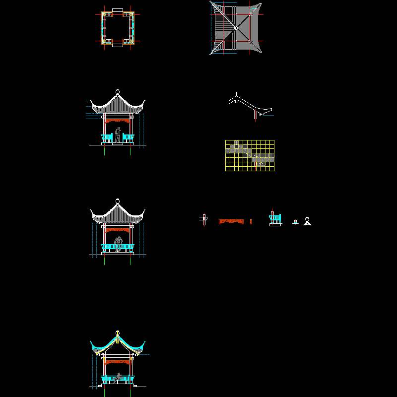 古建四角亭钢筋混凝土结构 - 1