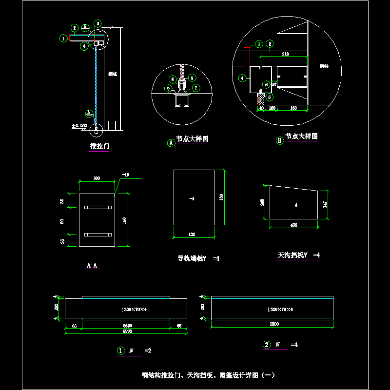 钢结构推拉门、天沟挡板、雨篷设计节点构造CAD详图纸（一） - 1