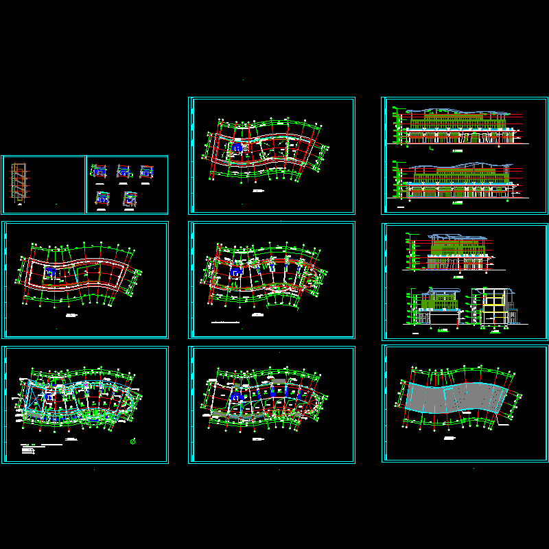 异形屋顶多层会所建筑施工CAD图纸 - 1
