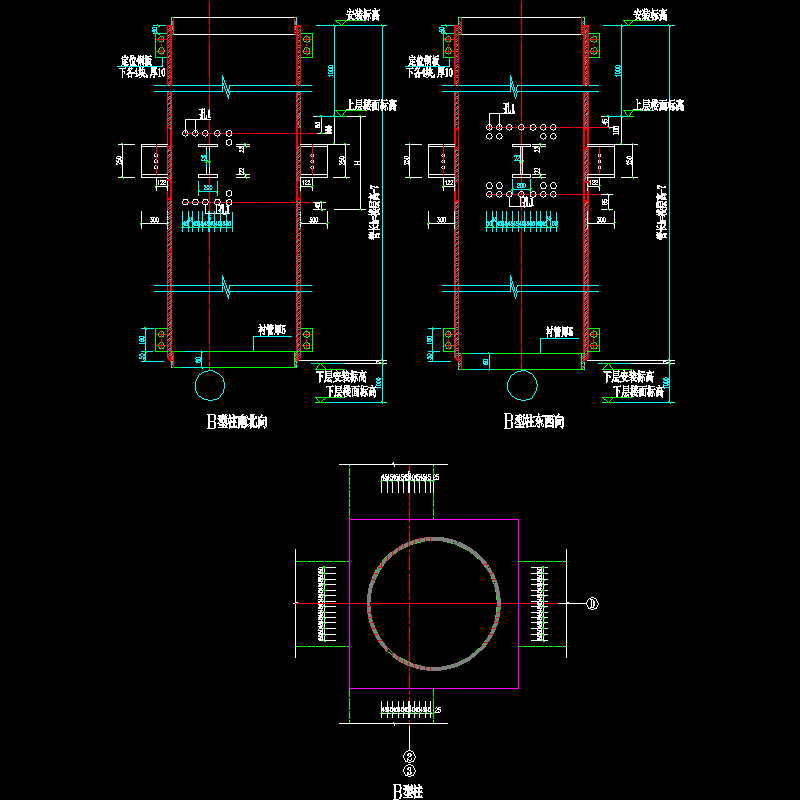 圆钢骨柱与混凝土梁连接大样节点构造CAD详图纸[2] - 1