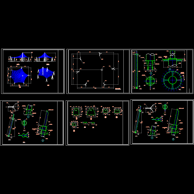 索膜结构膜亭结构设计CAD施工图纸 - 1