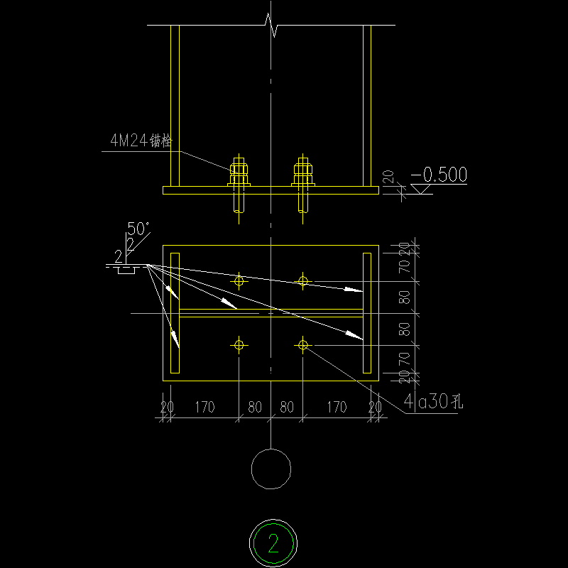 500X300铰接柱脚节点构造CAD详图纸 - 1
