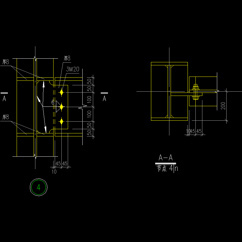 400梁柱铰接连接节点构造CAD详图纸（弱轴） - 1