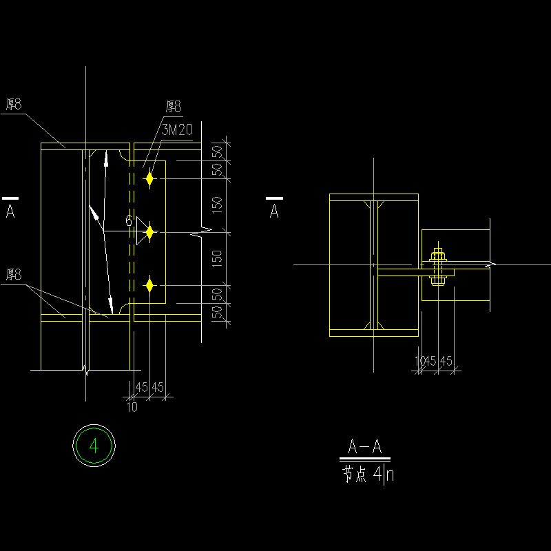 500梁柱铰接连接节点构造CAD详图纸（弱轴，顶部） - 1