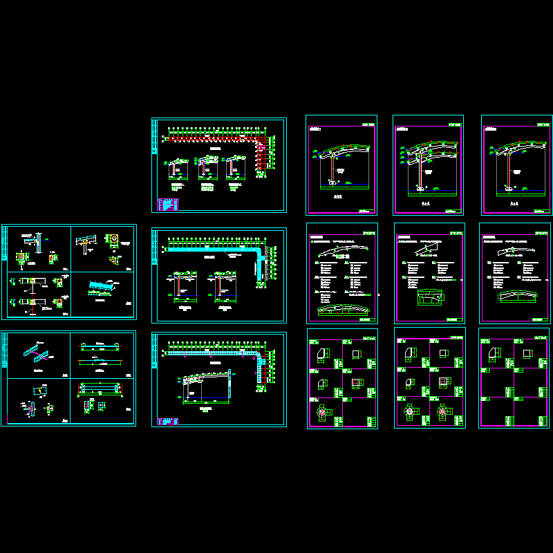 钢结构雨蓬结构设计CAD施工图纸 - 1