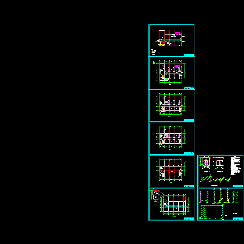 6层中学教学楼给排水CAD施工图纸 - 1