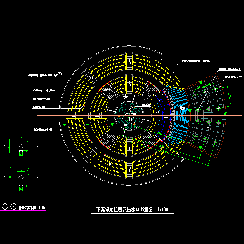 下沉绿地照明及出水口布置CAD图纸 - 1