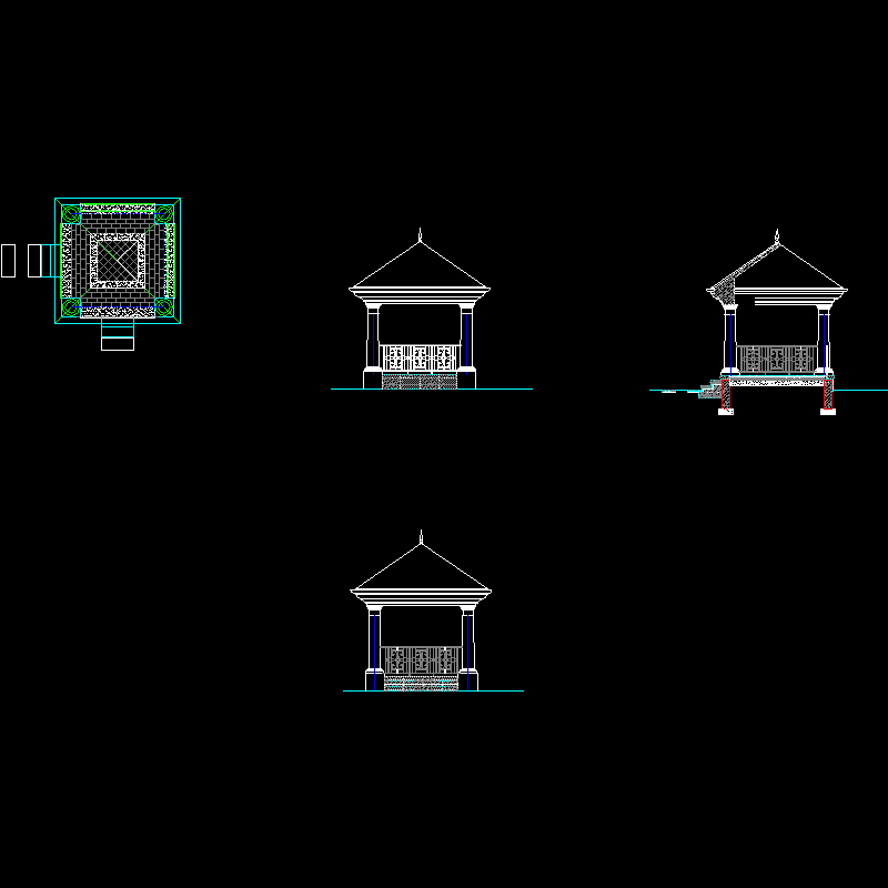 景观亭施工CAD详图纸 - 1