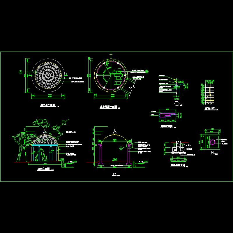 欧式贴花凉亭CAD施工图纸 - 1