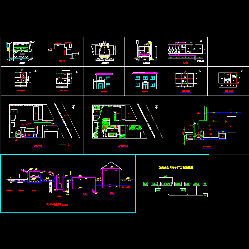 一套自来水厂初步规划设计CAD图纸 - 1