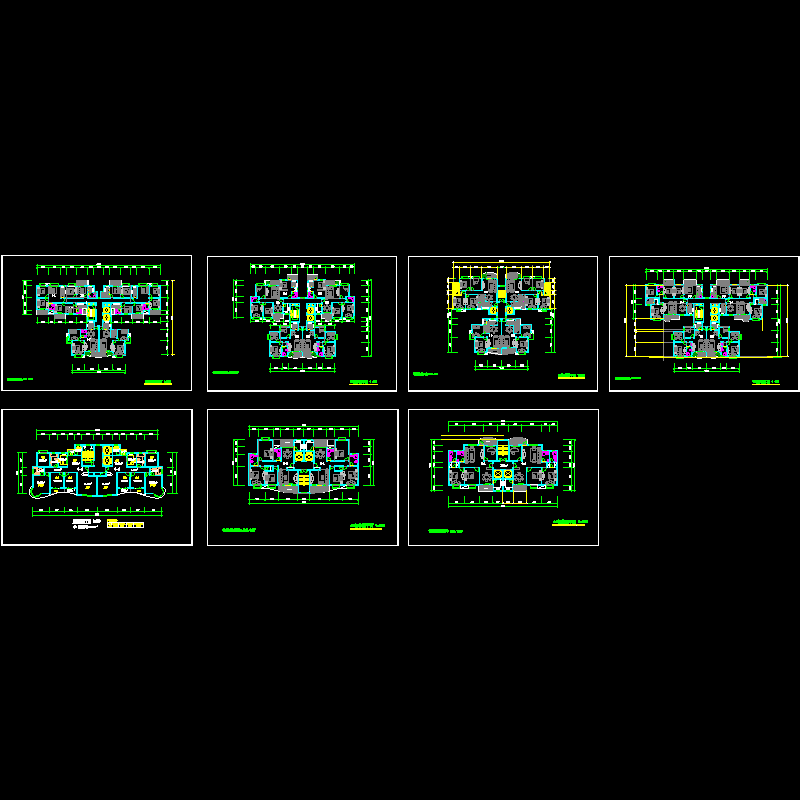 多层户型平面CAD图纸，共7张CAD图纸 - 1