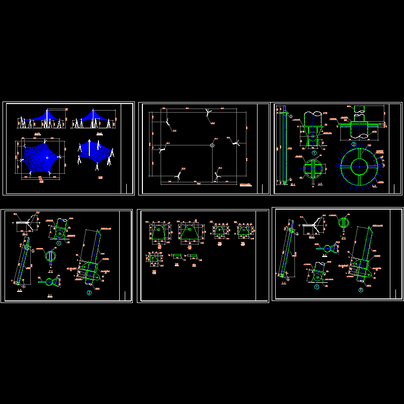 张拉膜结构大样CAD详图纸，共6张图纸 - 1