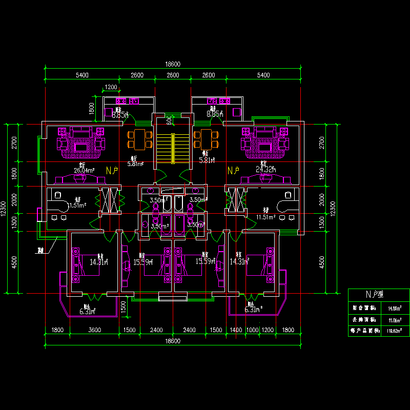 板式多层一梯两户户型图纸.dwg - 1