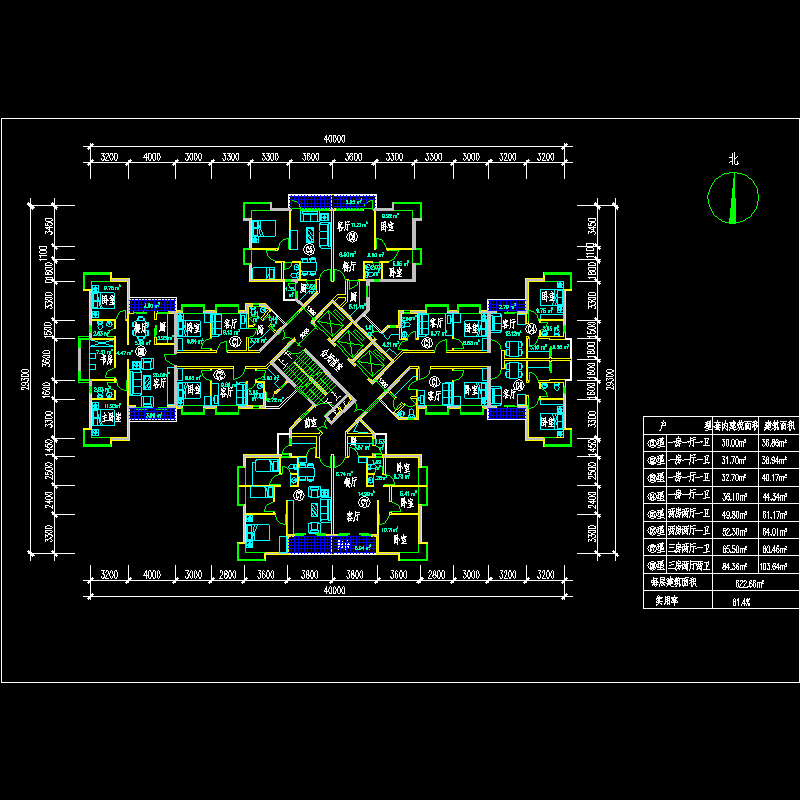 塔式高层一梯十一户户型图纸.dwg - 1