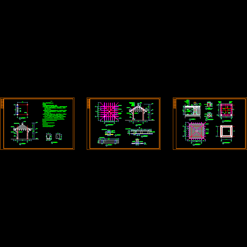 四角景观木亭详细CAD施工图纸 - 1