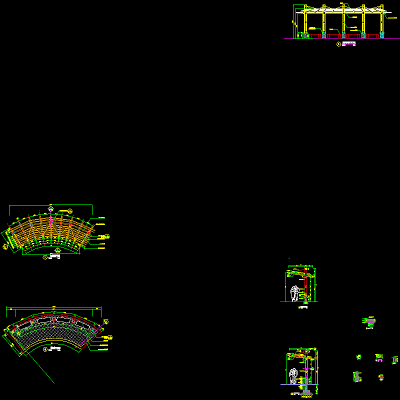 单臂式弧形花架施工CAD详图纸 - 1