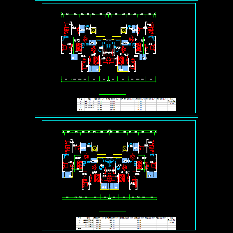 一梯四户带入户花园户型平面图纸（对称）.dwg - 1