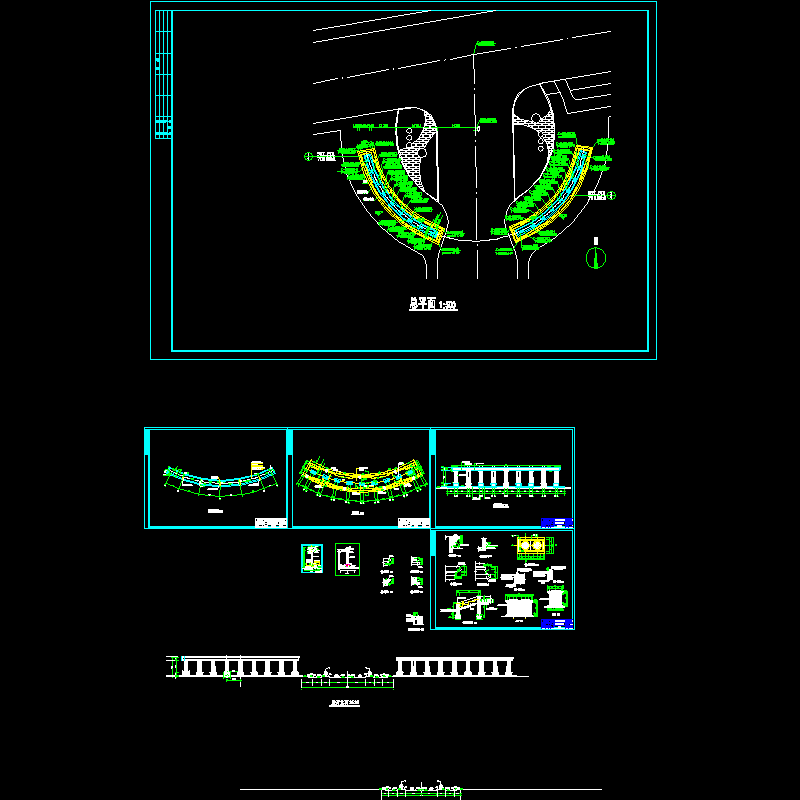 半弧型柱廊CAD施工图纸 - 1