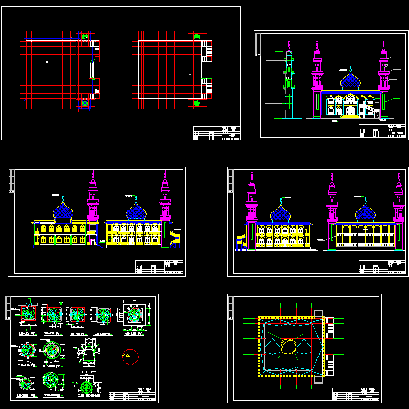 清真寺建筑设计方案,平面图,立面图,穹顶剖面等cad图 - 1