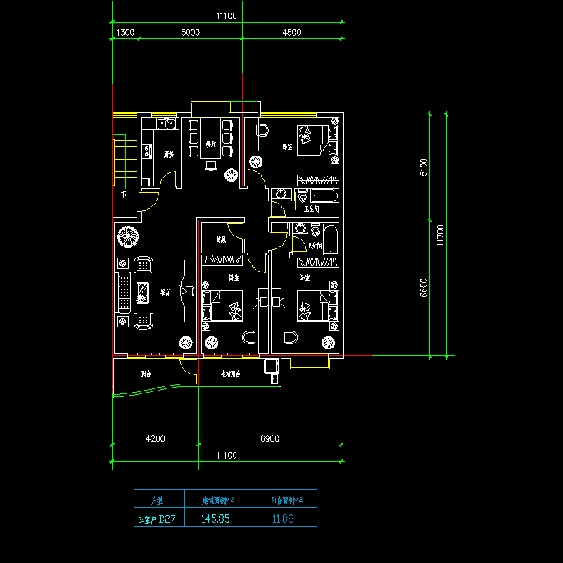 板式多层一梯两户户型图纸.dwg - 1