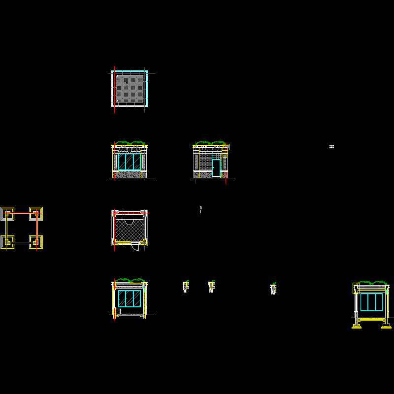 小区入口门卫室施工CAD图纸 - 1