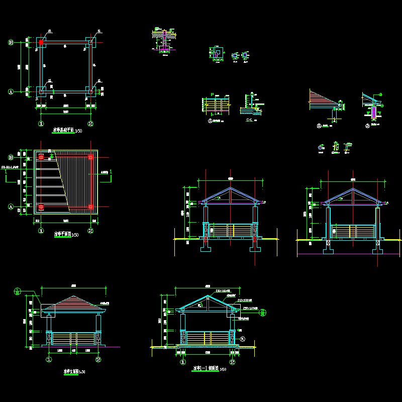 观景凉亭施工CAD图纸，含栏杆节点图纸 - 1