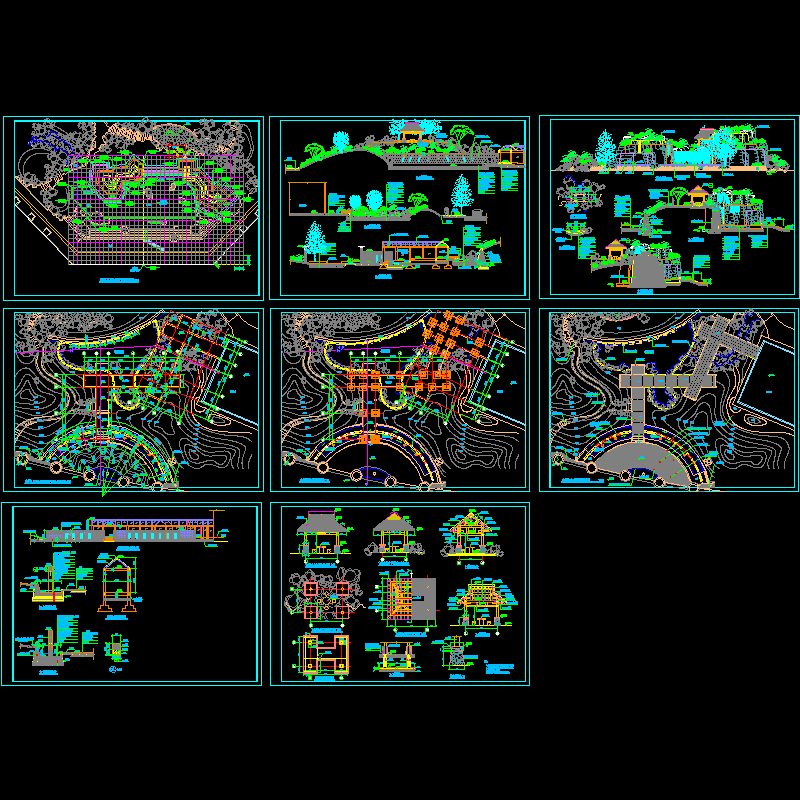 工业区入口广场廊亭CAD施工图纸.dwg - 1