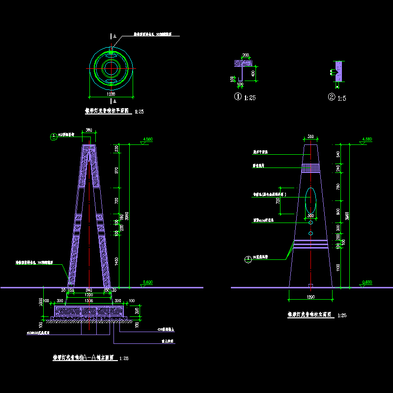 灯光音响柱结构CAD图纸 - 1