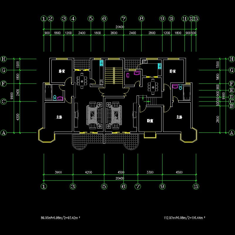 板式多层一梯二户户型图纸.dwg - 1