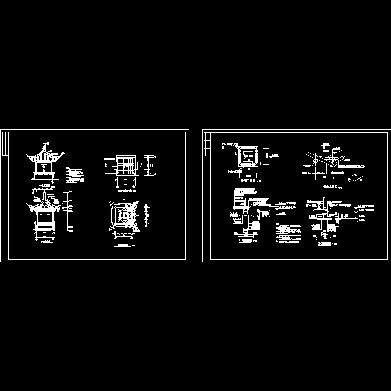 仿古四角亭施工大样CAD图纸 - 1