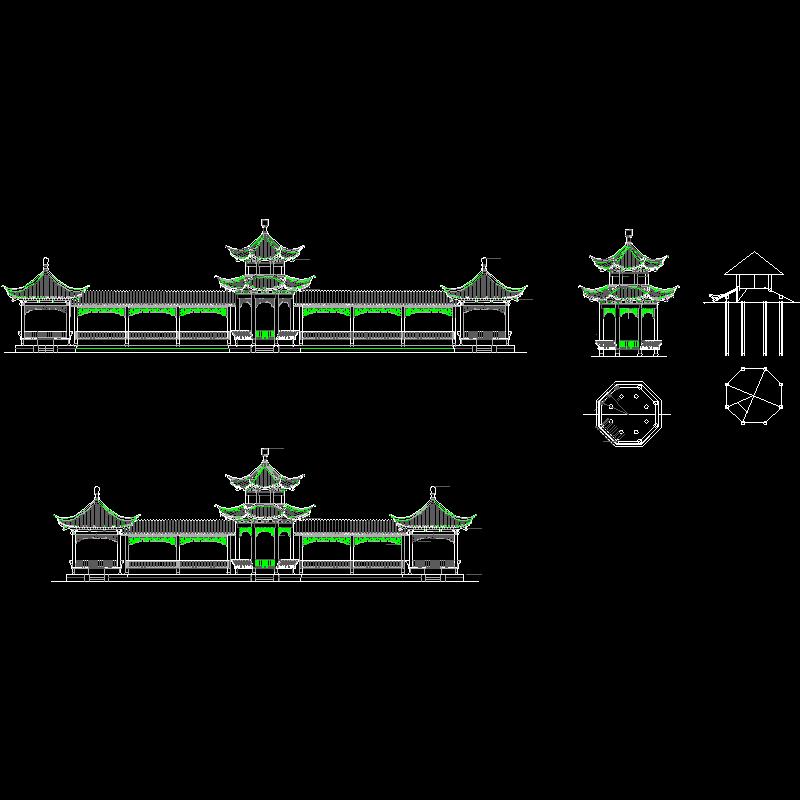 连廊八角亭结构CAD施工图纸 - 1