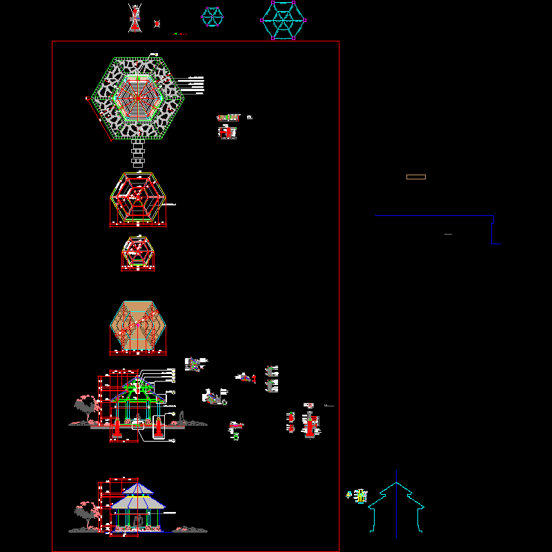 双层六角景亭施工CAD详图纸(大样图).dwg - 1