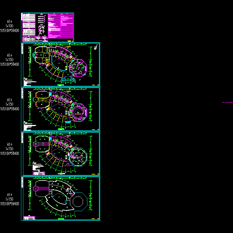 4层办公建筑机械排烟平面图（5页CAD图纸）(dwg) - 1