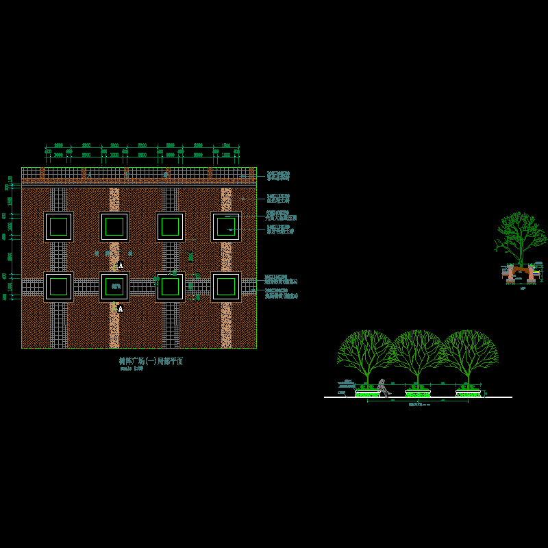 树阵广场和树池详细施工CAD图纸 - 1
