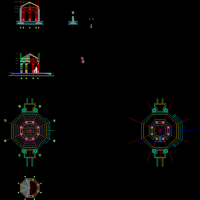 欧式八角亭施工CAD图纸 - 1
