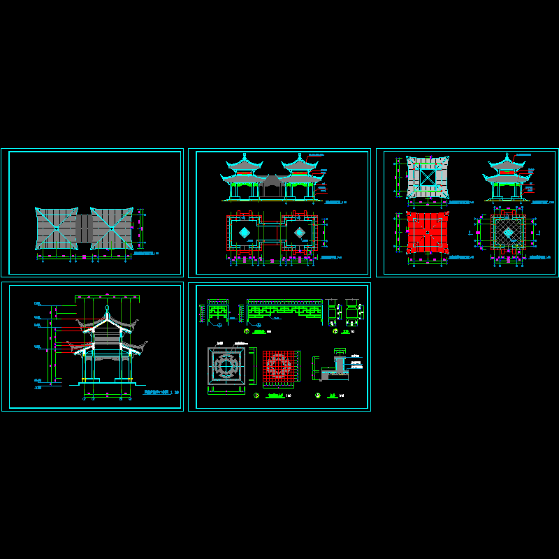 四角重檐亭施工CAD图纸 - 1