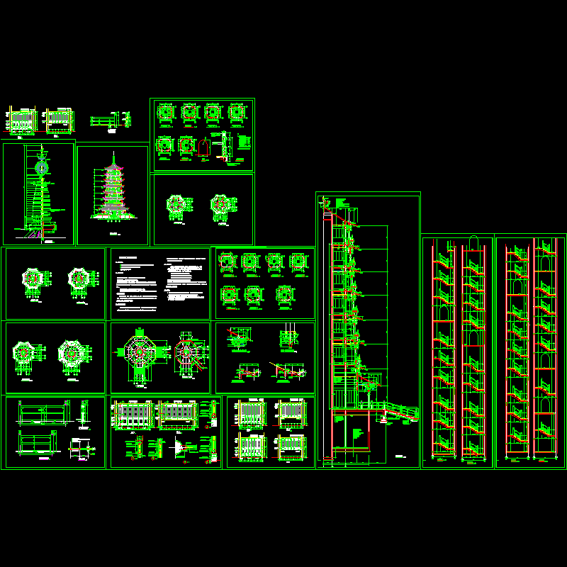 古塔全套施工设计CAD详图纸，共17张 - 1