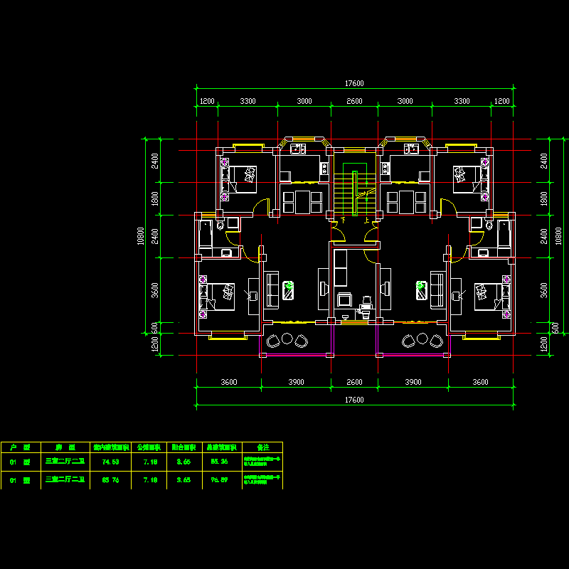 板式多层一梯两户户型图纸.dwg - 1