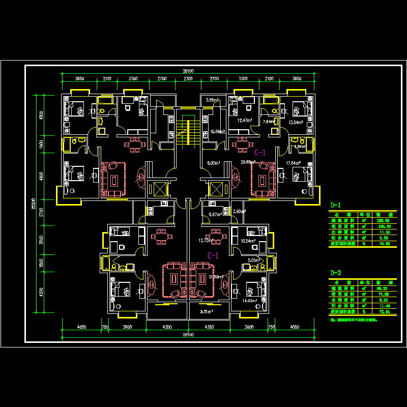 塔式多层一梯四户型图纸.dwg - 1