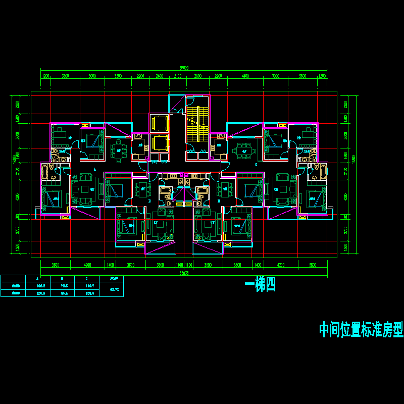 塔式高层一梯四户户型图纸.dwg - 1