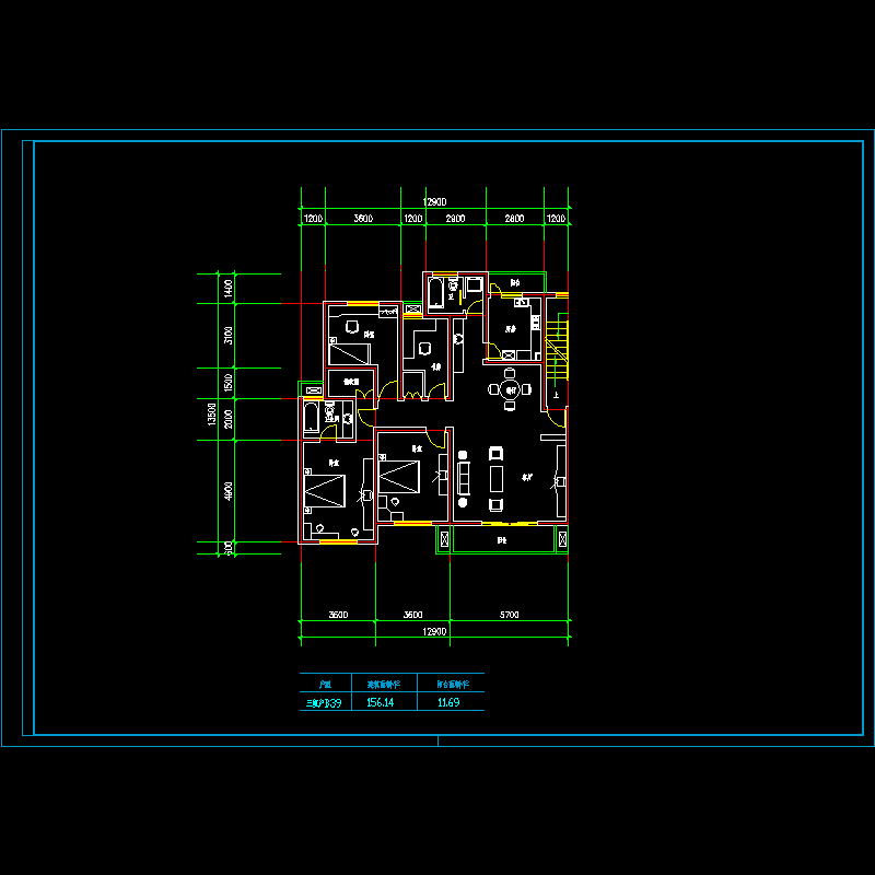 板式多层一梯两户户型图纸.dwg - 1