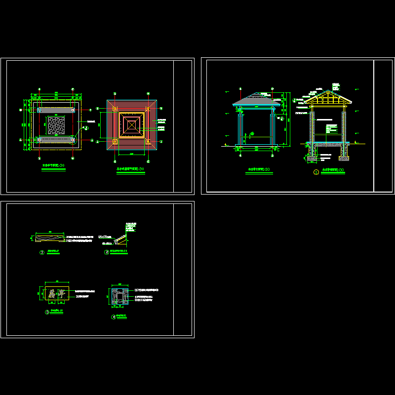 学校木凉亭设计CAD施工图纸 - 1