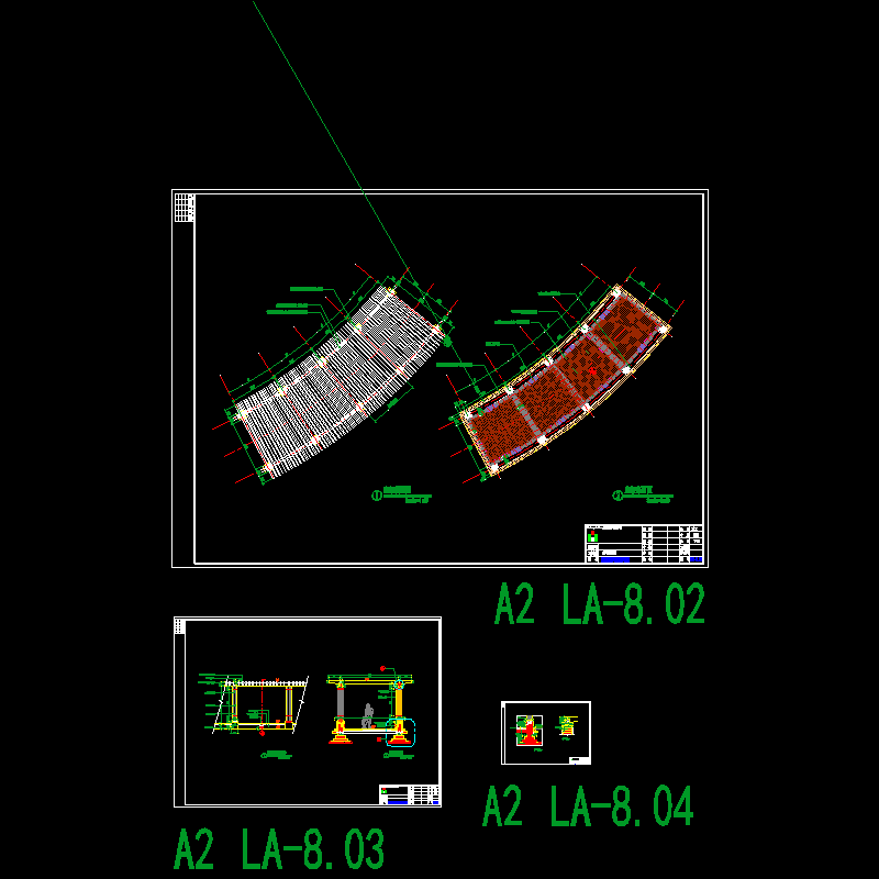 弧形廊架施工大样CAD图纸 - 1