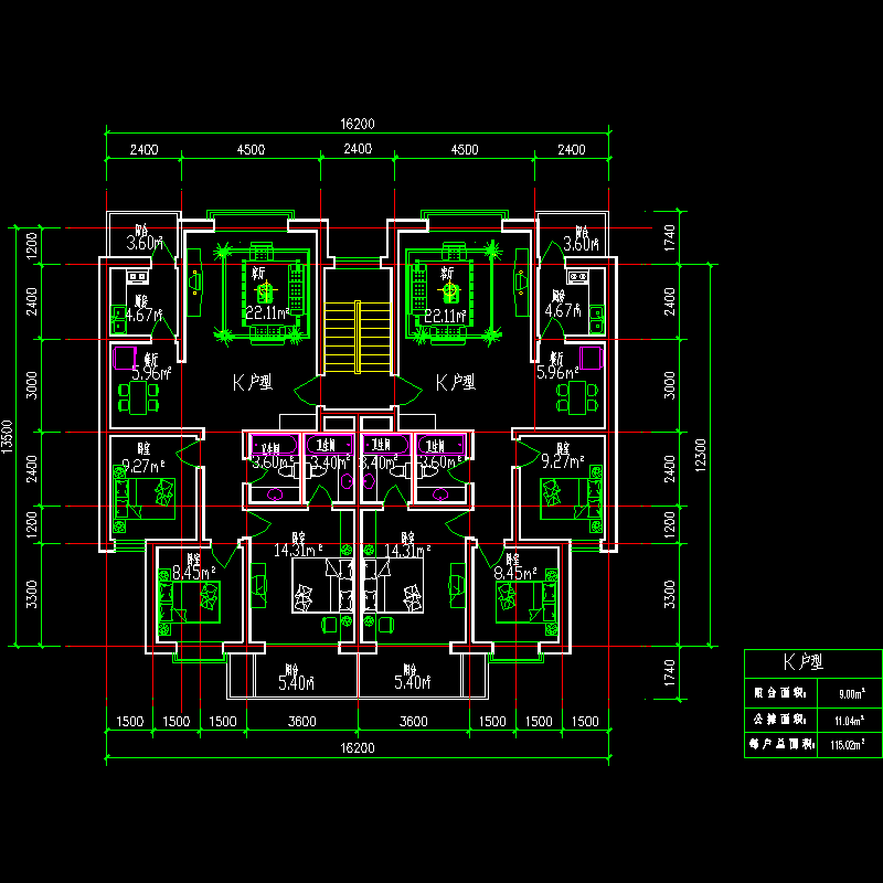 板式多层一梯两户K户型图纸.dwg - 1