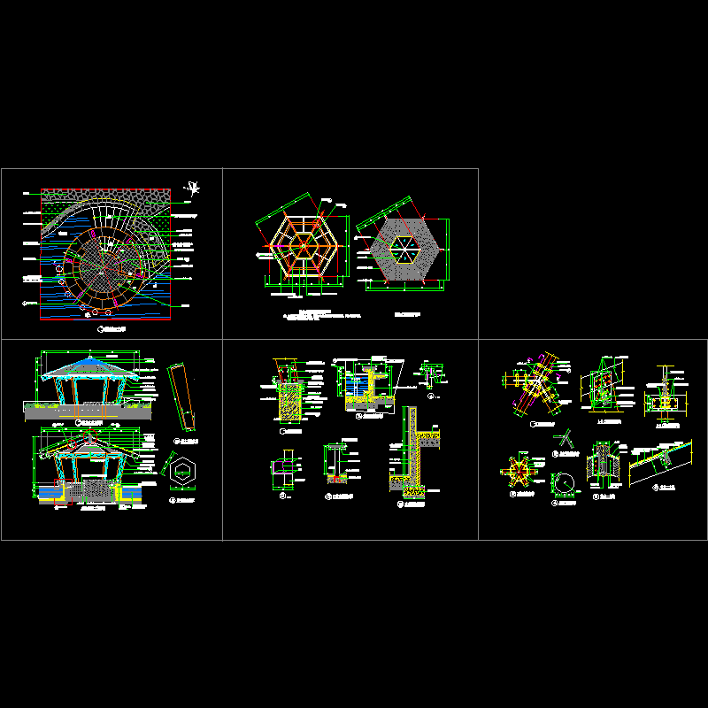 泳池边水吧六角亭CAD施工图纸.dwg - 1