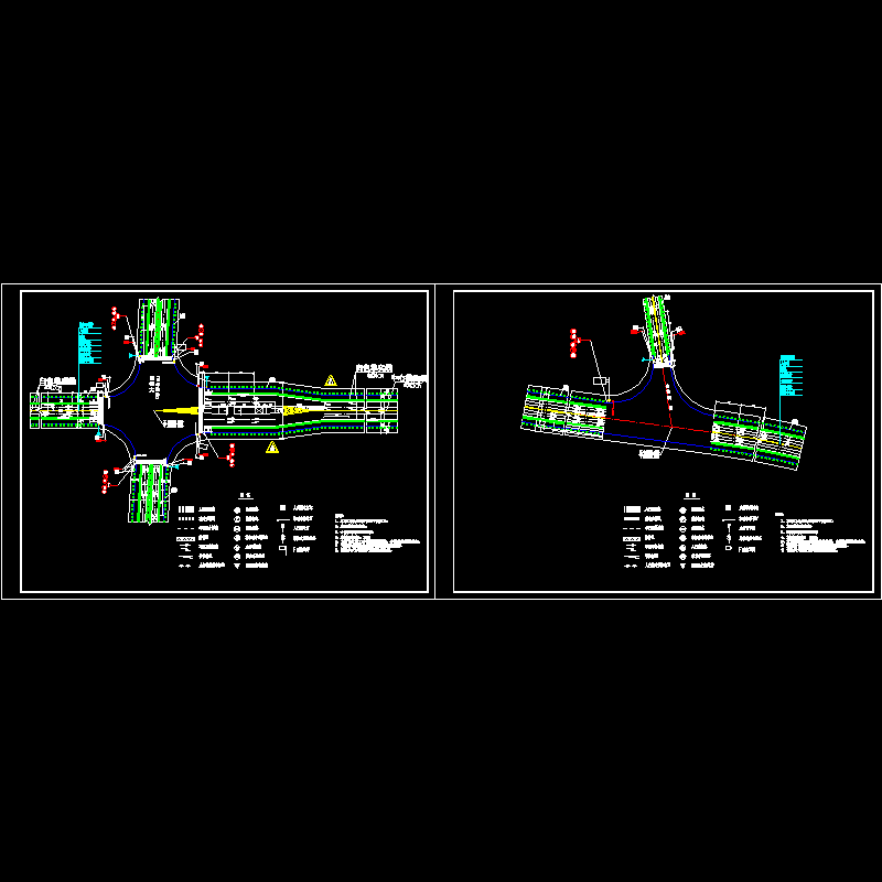 立交路口交通工程设计cad图纸和道路各标志标线组成图 - 1